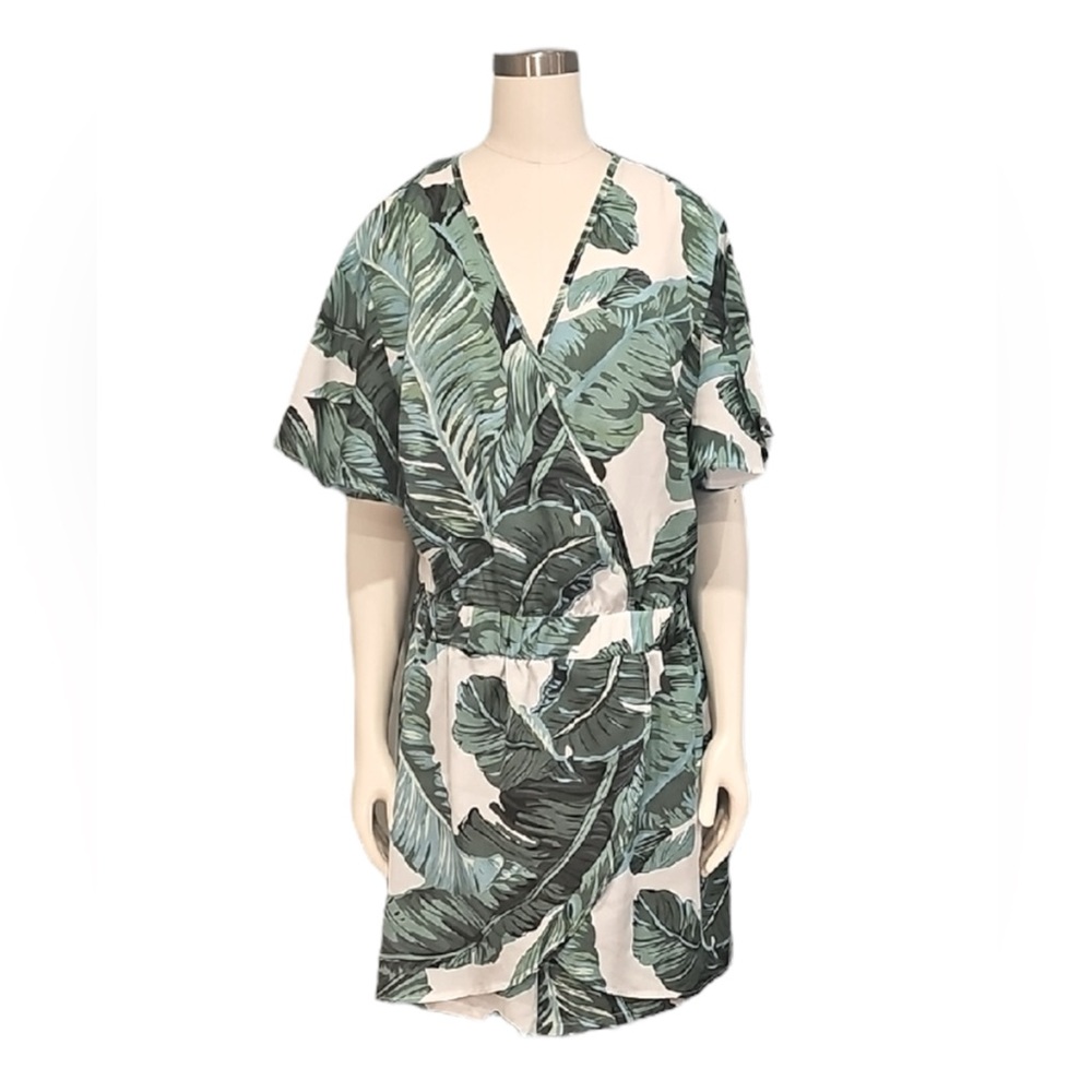 🌺 SHEIN Tropical Leaf Print Shorts Romper, Size 1X